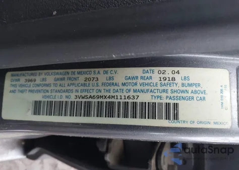 2004 Volkswagen Jetta Gls 2.0L z USA, uszkodzony, nr VIN 3VWSA69MX4M111637